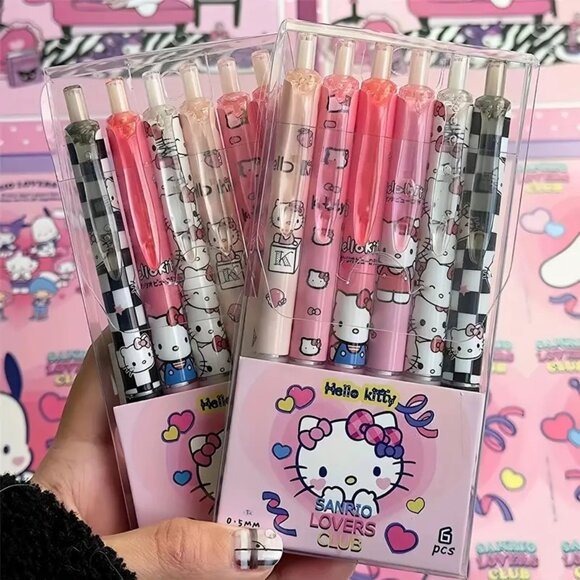 Hello Kitty Pens 6pk Sanrio Kawaii Ball Point Ink Pens Clip Club Supplies School - Picture 1 of 1